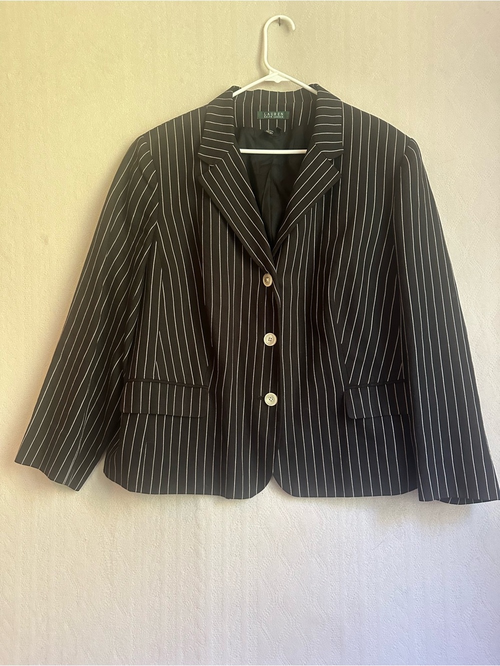 Lauren Ralph Lauren Linen Classic Black Pinstripe Blazer Tailored Jacket Sz 20W